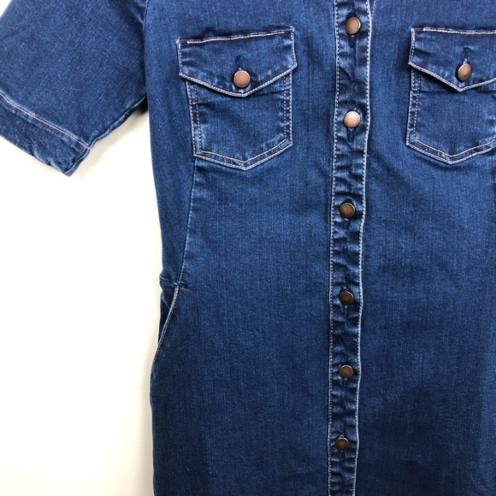 Zara Trafaluc Button Front Denim Midi Dress Sz S - Picture 5 of 7